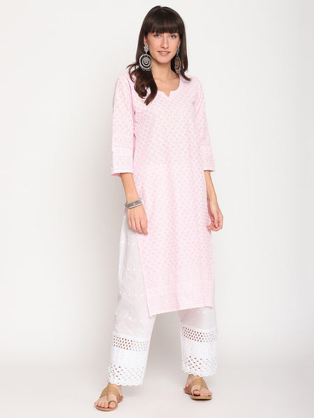 Chikan Embroidery Kurti With Sequeuence  Work