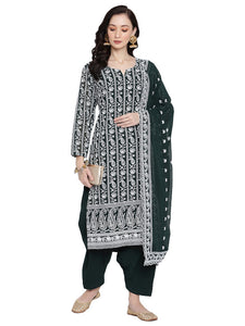 Queenley Women Olive Georgette Straight Knee Length Kurta Sets With Salwar and Dupatta