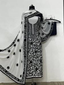 White Georgette Handwork Embroidery Suit ( Unstitched Dress Material)