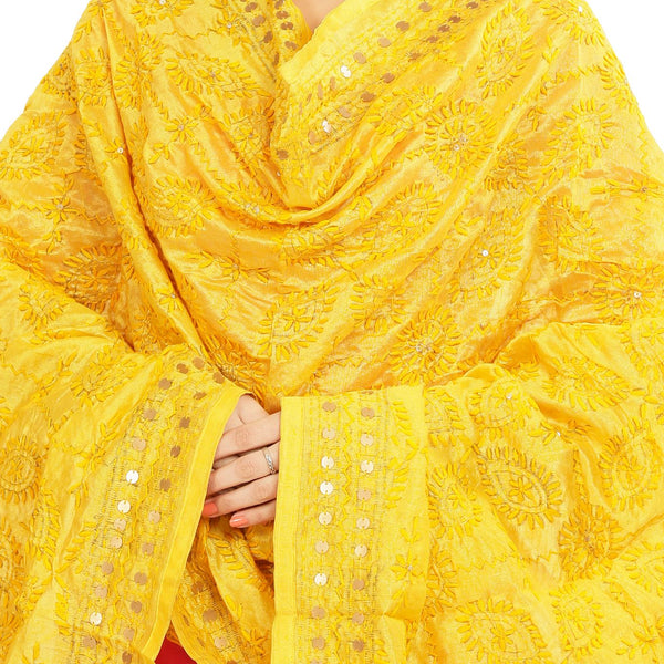 Yellow Chanderi Phulkari Dupatta